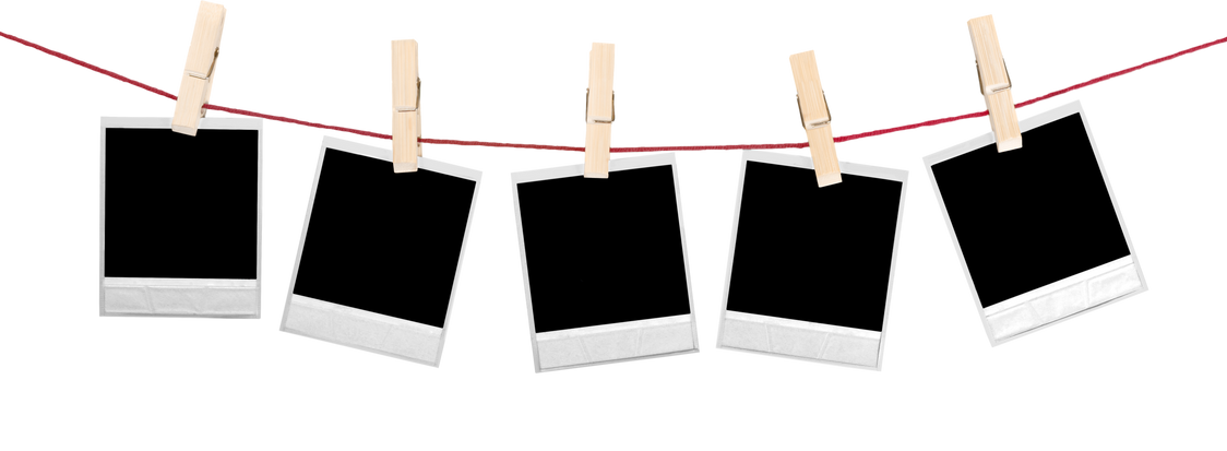 Five Polaroid Photos Hanging Isolated 